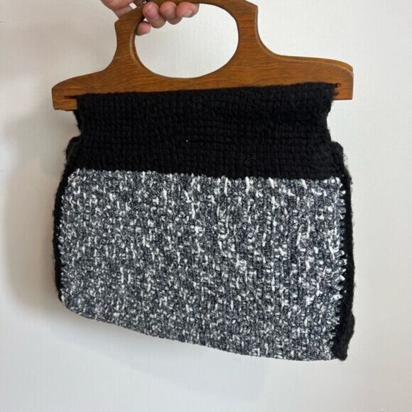 Vintage Handmade Woven Minimalist MCM Boho Clutch Bag Purse Wood Handle Retro - Picture 4 of 11